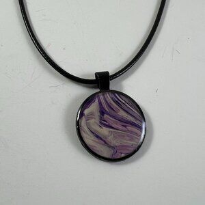 Handmade Purple Swirl Pendant Necklace With Black Cord Adjustable Chain